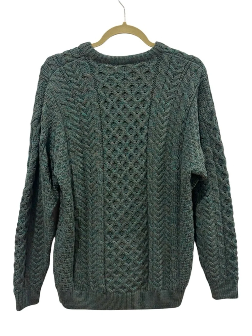 Aran Mills Men’s Merino Wool Crew Neck Cable Knit Sweater Medium Ireland EUC
